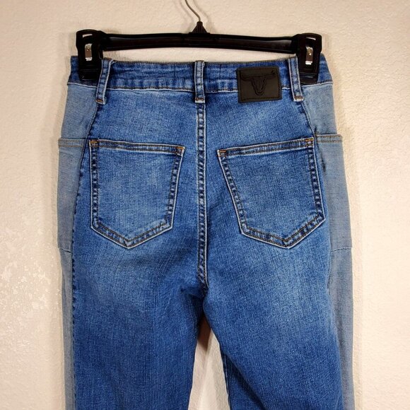 L&B Womens Boyfriend Jeans Size 4 Lucky & Blessed Two-Tone Patchwork Denim - Picture 11 of 12